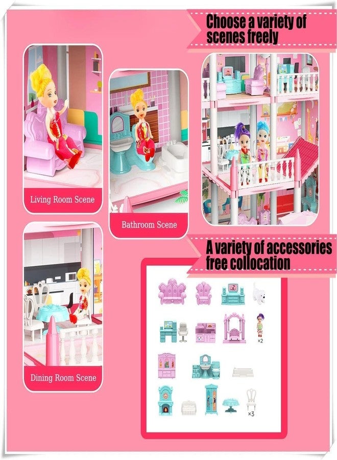 EXOMOON Doll House for Girls Toddlers 2 Story, 4 Rooms Playhouse with 2 Dolls Toy Figures, Furnitures, Accessories, Princess Doll House Christmas Toys Gift for Kids 3 4 5 6 7 8 Year Old - Image 5